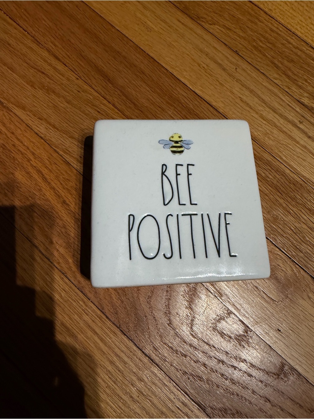 Rae Dunn desk block graphic Bee Positive whimsical font White Ceramic
